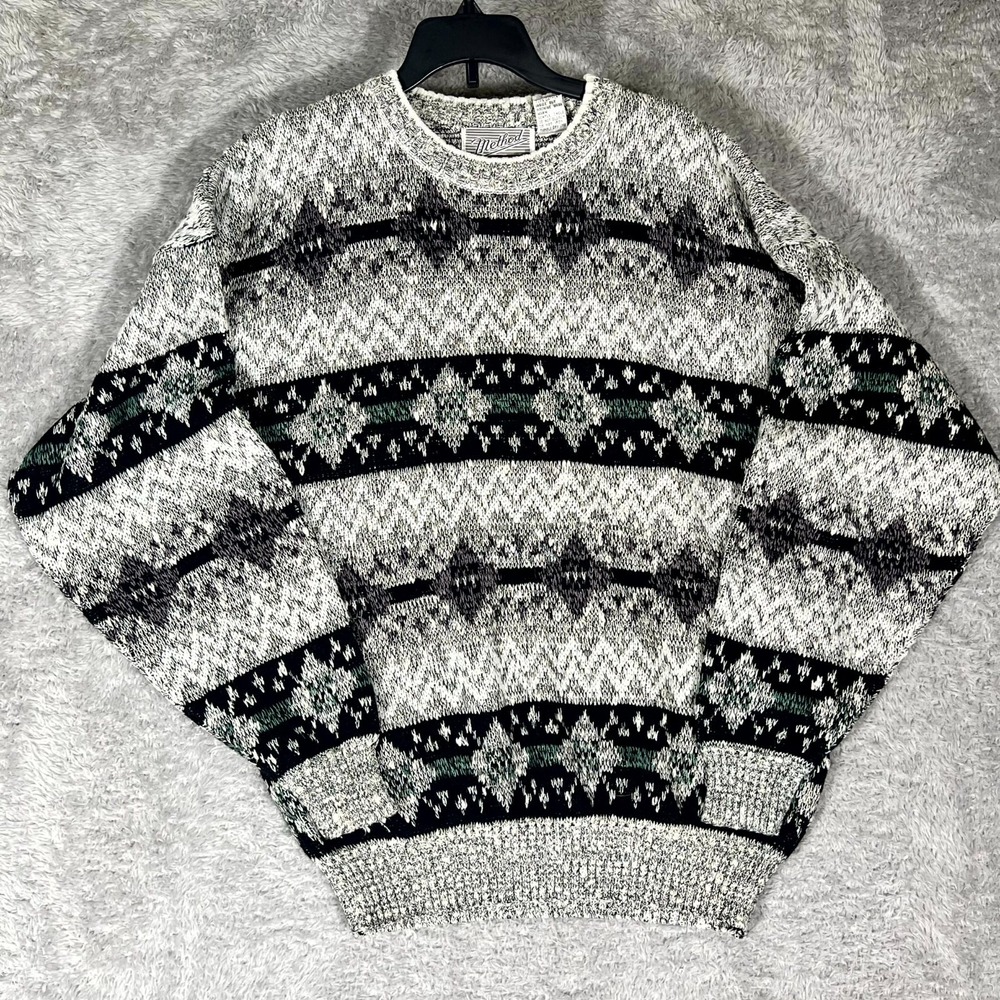 Vintage Method Sweater Mens XL Black Multicolor‎ Geometric Tight Knit Ribbed